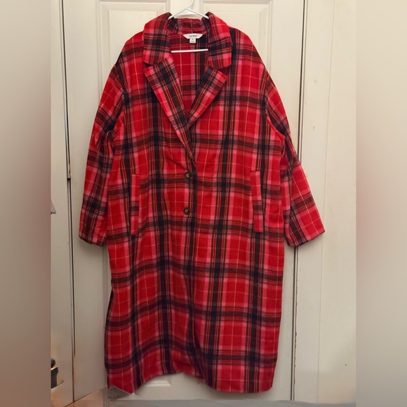 Old Navy Jackets & Blazers - Old Navy Red Plaid Trench Coat